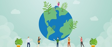 Illustration der Erde mit Menschen und Pflanzen