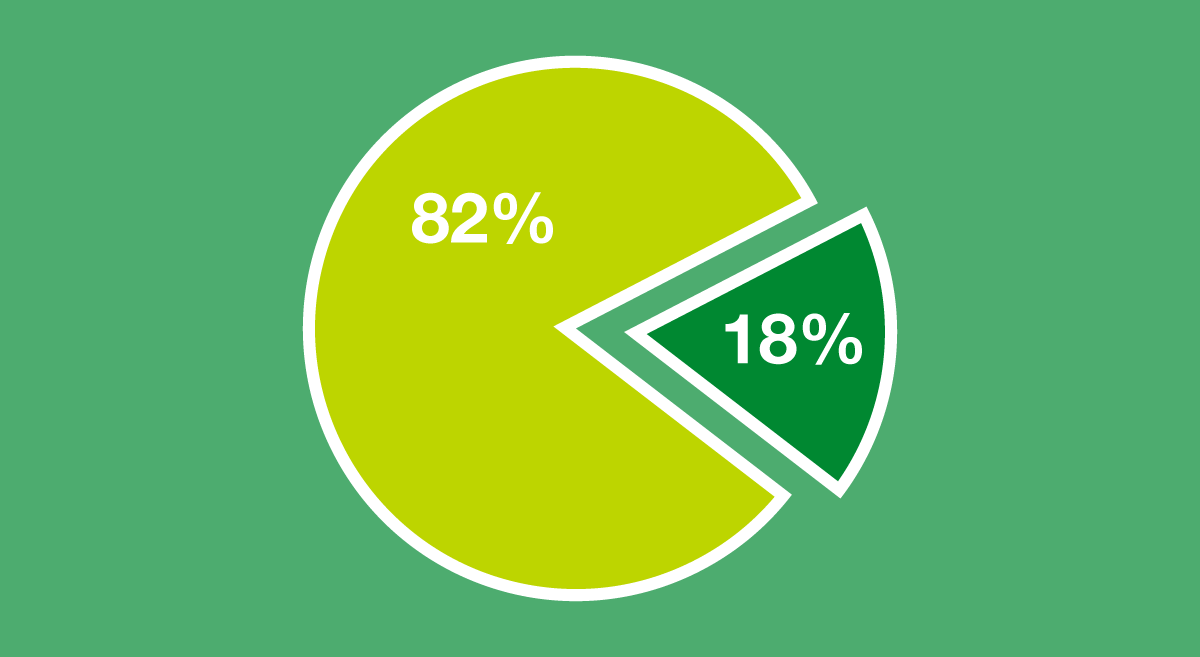Ein Schaubild, welches zeigt, dass nur 18 % der Unternehmen eine umfassende Nachhaltigkeitsstrategie mit klar definierten Zielen und Fristen haben. 82 % der Unternehmen haben keine Nachhaltigkeitsstrategie.     