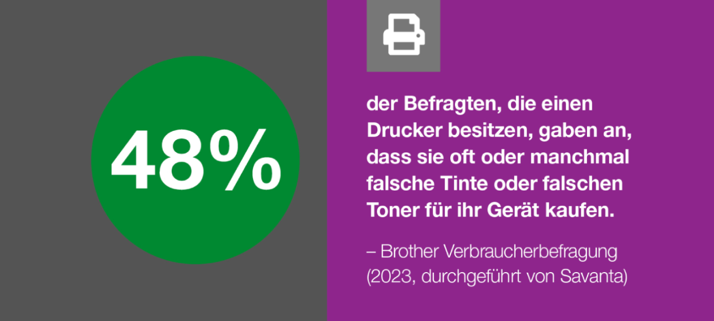 48%-Symbol auf der linken Seite mit einem Druckersymbol auf der rechten Seite auf grauem und violettem Hintergrund 
