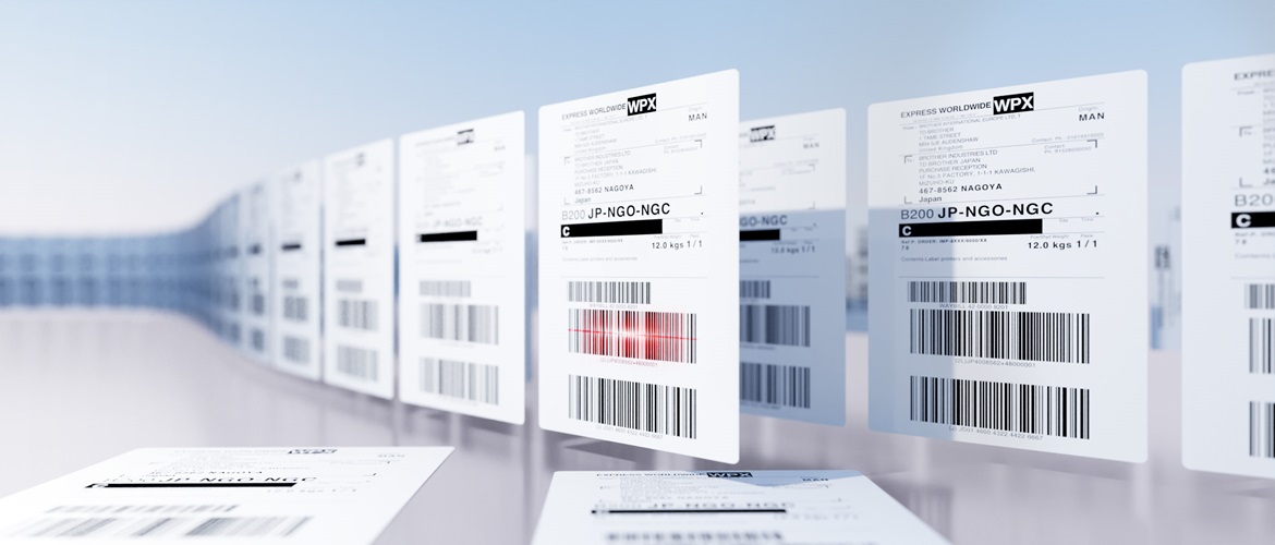 Barcode-Etiketten von Brother, nebeneinander Stehend