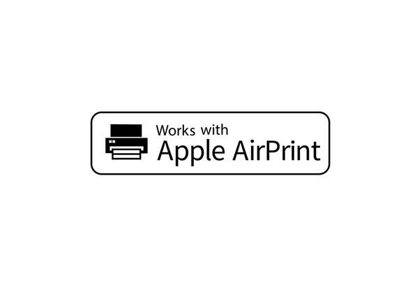 Das Apple AirPrint Logo mit AirPrint Drucker Symbol auf weißem Hintergrund