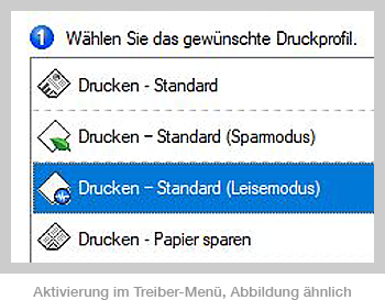 Treibermenü, Einstellung Leiseremodus