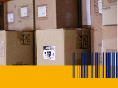 Industrial labelling boxes with barcode image