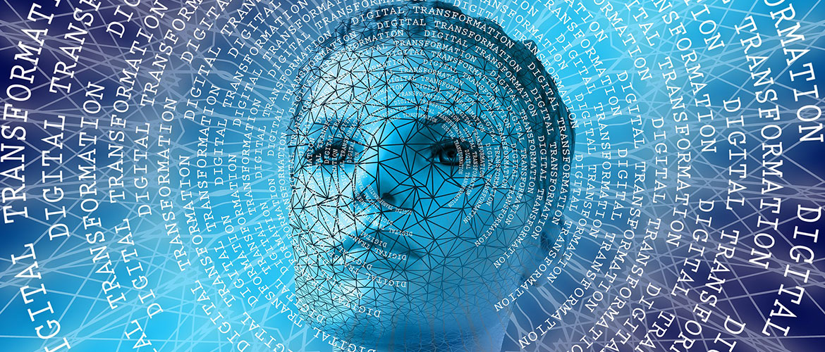 Animierter Avatar umkreist von Datennetzen.