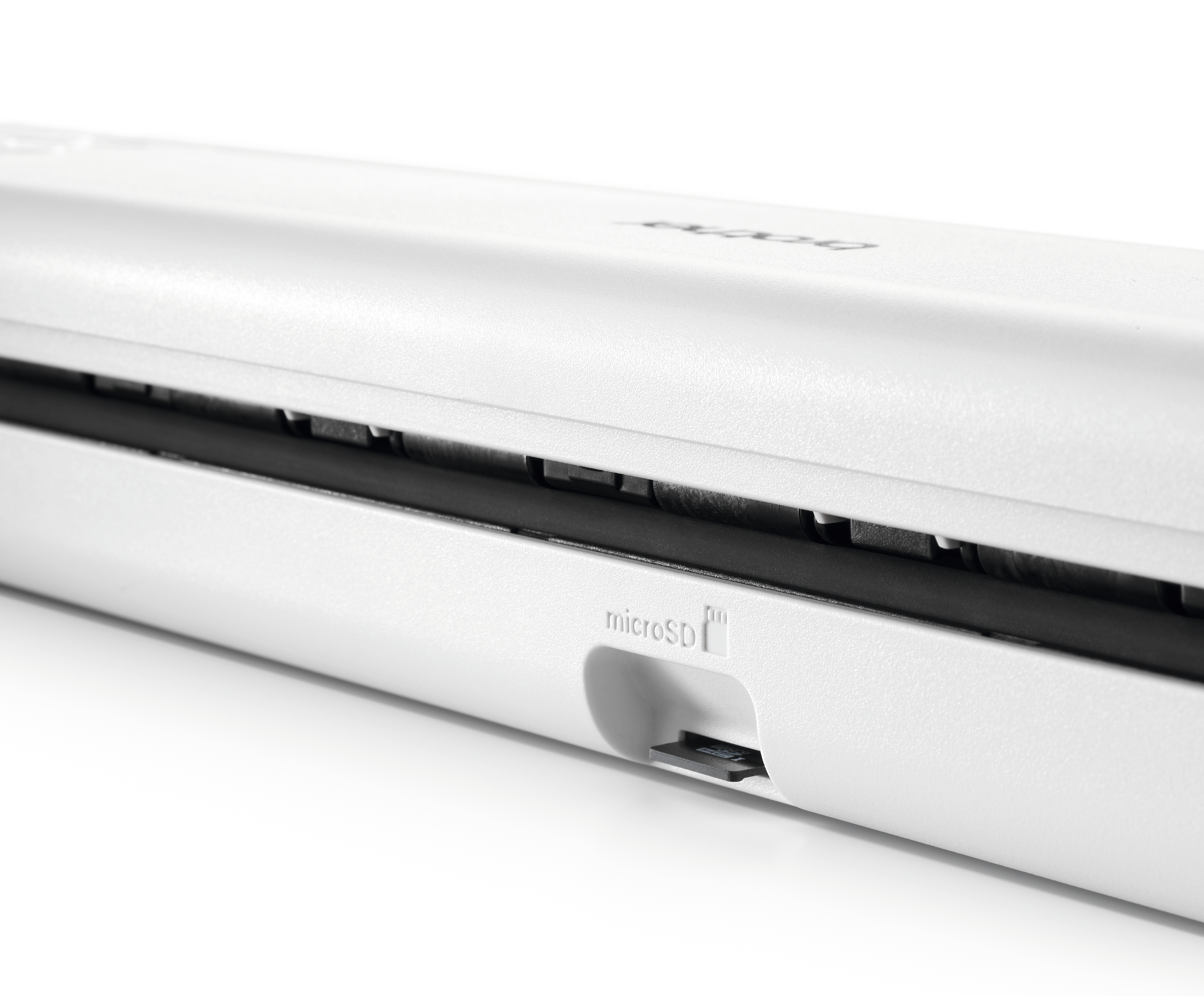 Brother DSmobile DS640 portable document scanner with blue ID card inserted into the scanner